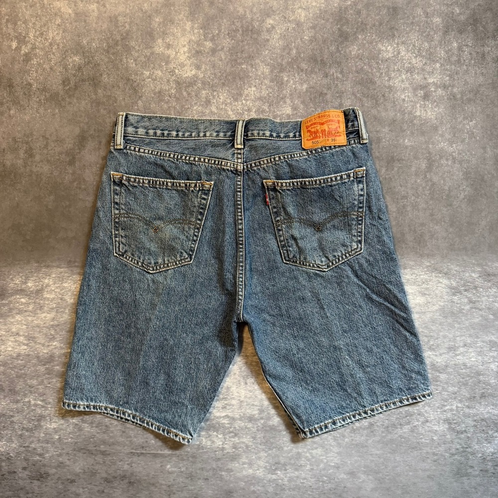 Levis 505 Regular Fit Denim Jean Shorts Mens W36 Blue Medium Wash Casual Jorts